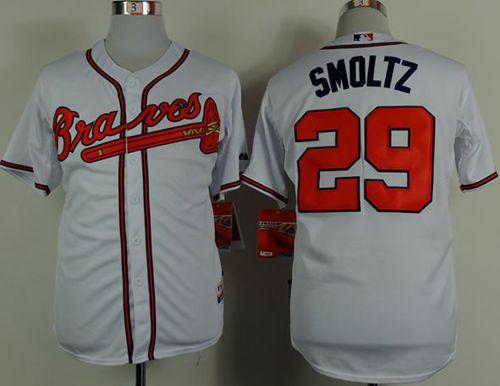 Braves #29 John Smoltz White Cool Base Stitched MLB Jersey - Click Image to Close